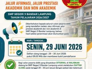 Pengumuman Hasil SPMB SMP Negeri 9 Bandar Lampung Tahun Ajaran 2026/2027 (Jalur Afirmasi, Prestasi dan Domisili)