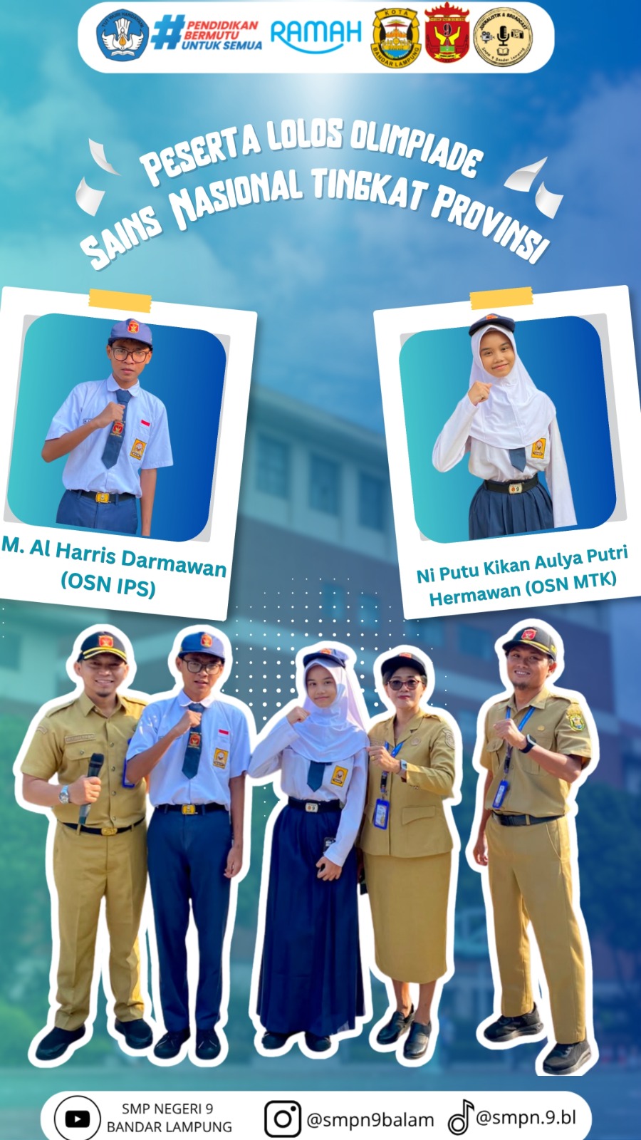 Dua Siswa SMPN 9 Bandar Lampung Lolos Seleksi OSN Tingkat Kota, Siap Melaju ke Provinsi